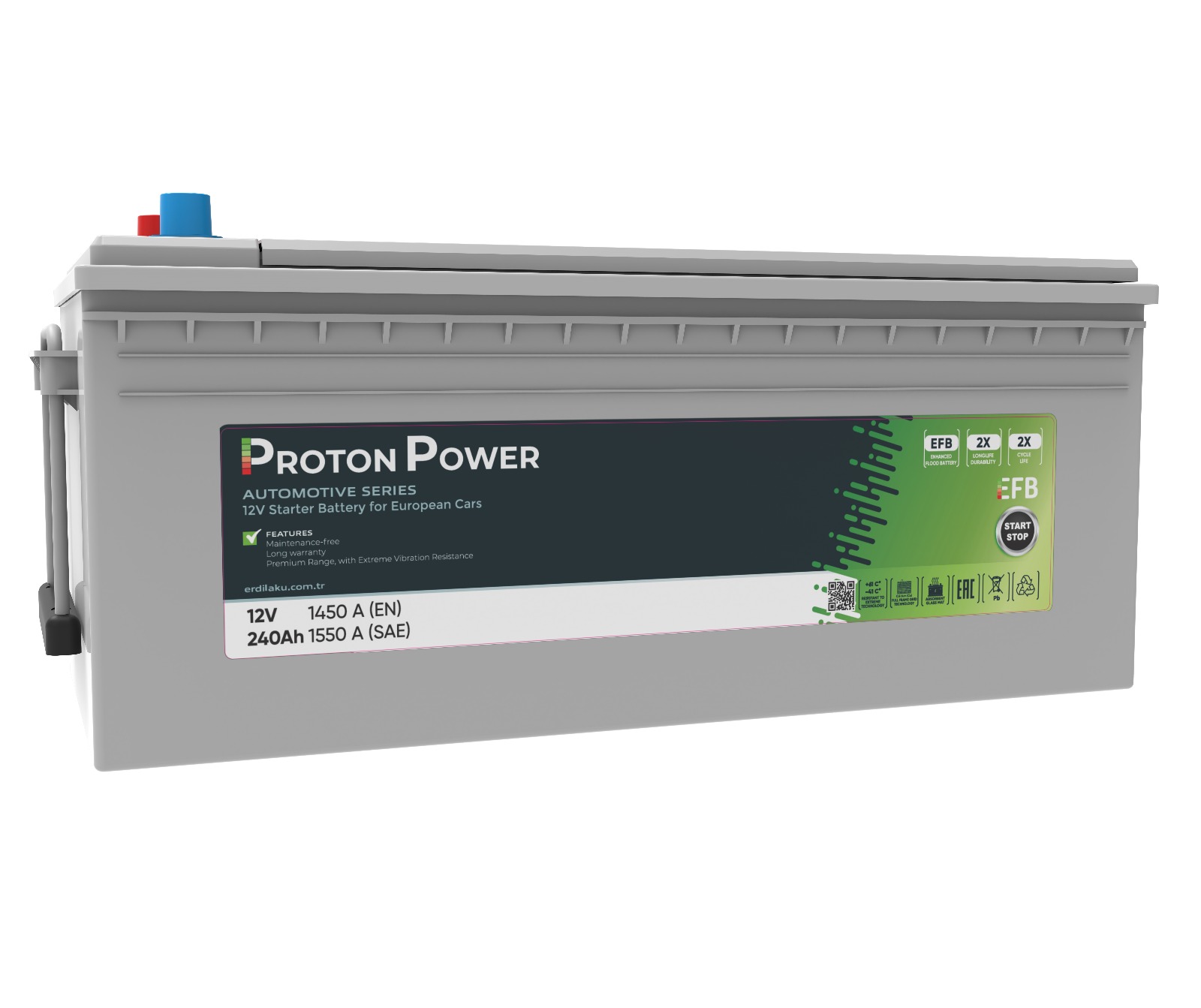 12 V 240AH 1450A(EN)  1500(SAE)EFB BATTERY PROTONPOWER AKÜ STRATSTOP EFB DÜZ KUTUP C(D6) BAKIMLI 